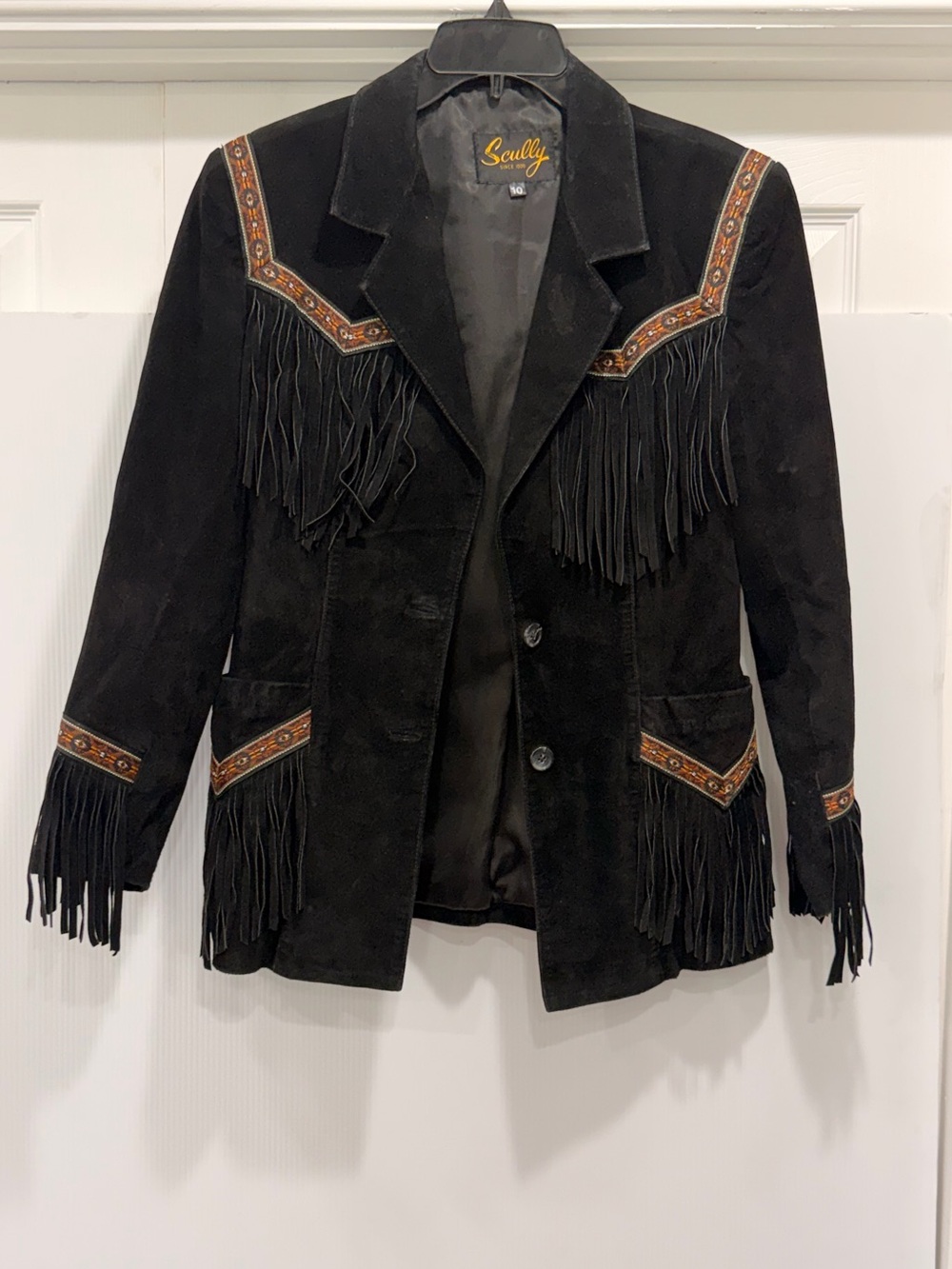 vintage Scully black suede beaded western fringe jacket